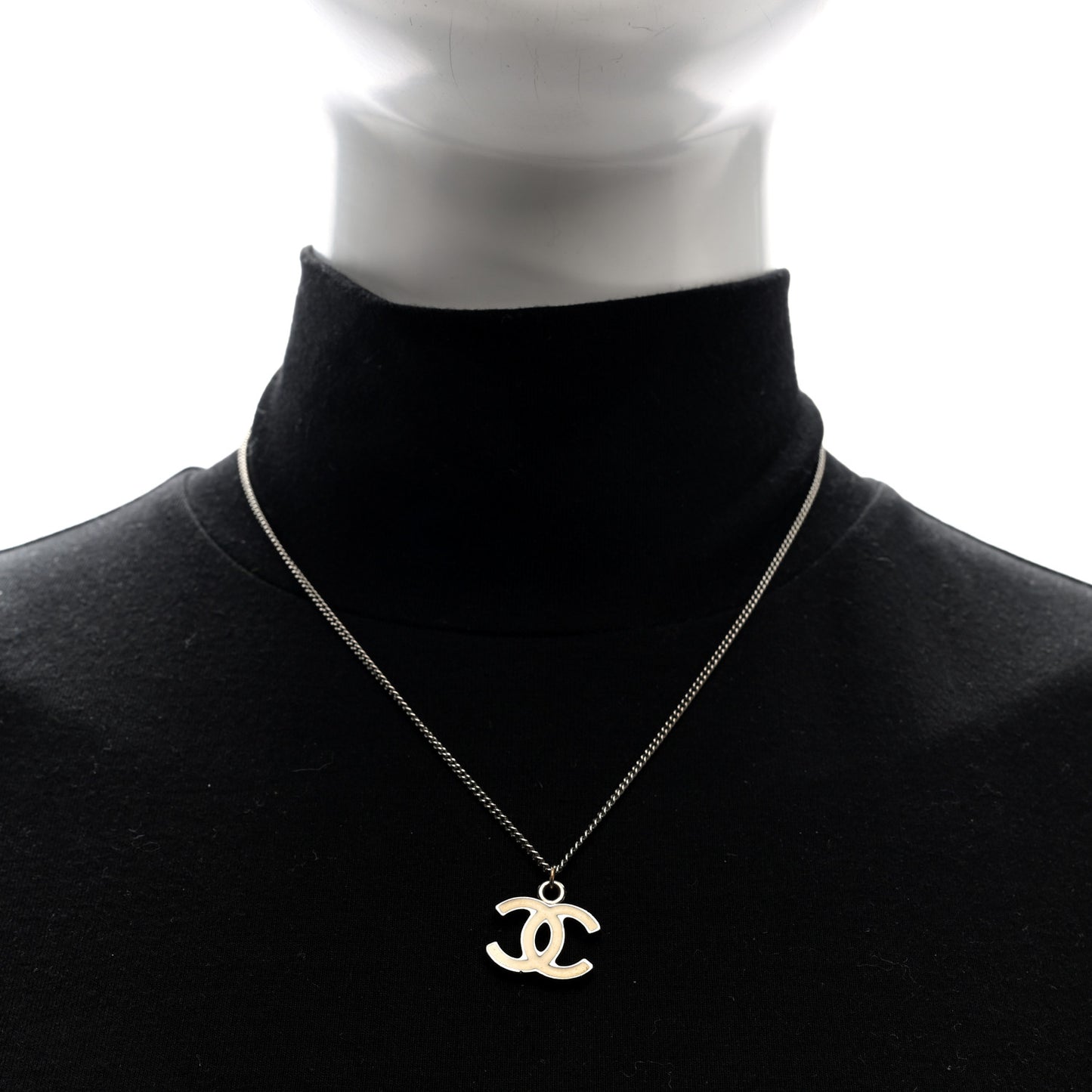 Enamel CC Necklace Silver White