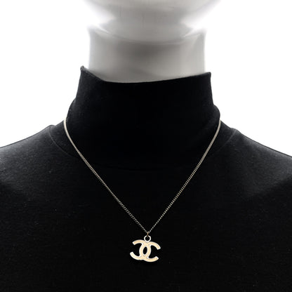Chanel Enamel CC Necklace Silver White 2 of 4