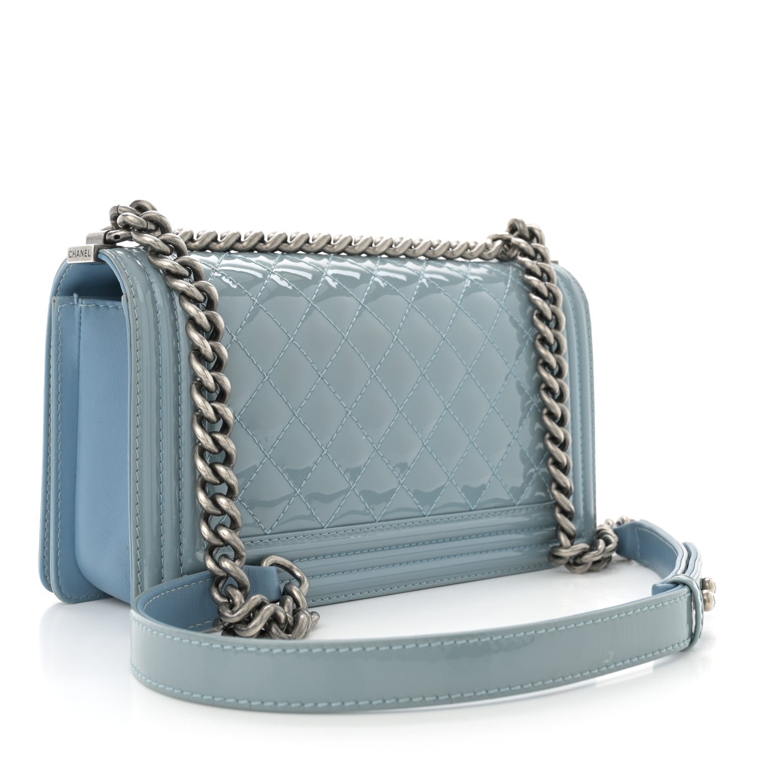 Chanel Patent Calfskin Medium Plexiglass Boy Flap Light Blue 3 of 16