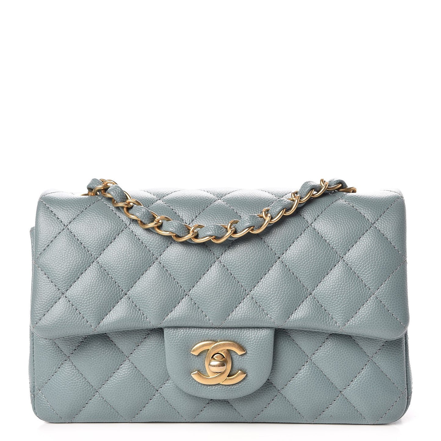 Iridescent Caviar Quilted Mini Rectangular Flap Light Blue
