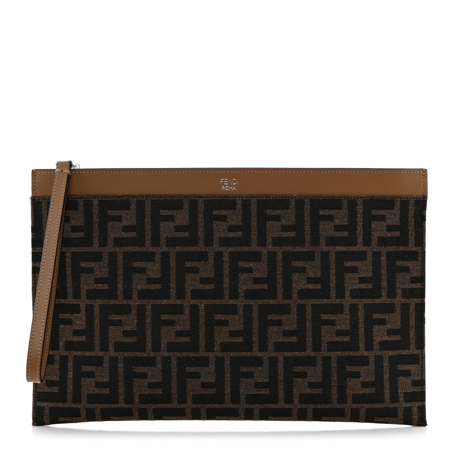 Vitello King Jacquard FF 1974 Medium Flat Pouch Tobacco Moro Sand