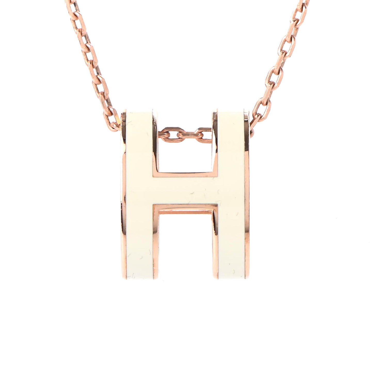 Lacquered Rose Gold Pop H Pendant Necklace White
