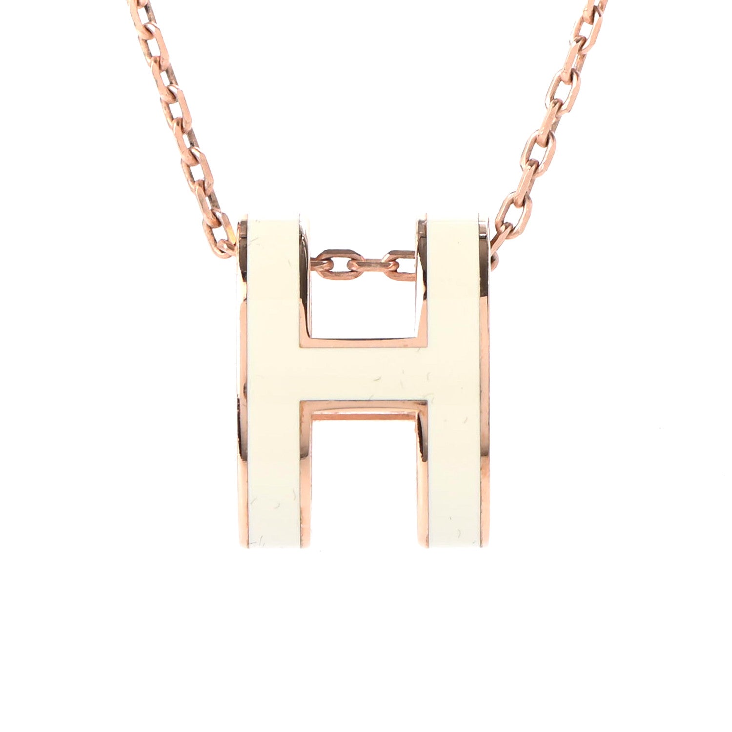 Hermes Lacquered Rose Gold Pop H Pendant Necklace White 4 of 6