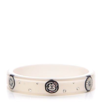 Chanel Resin Crystal CC Camellia Bangle Bracelet White 5 of 6