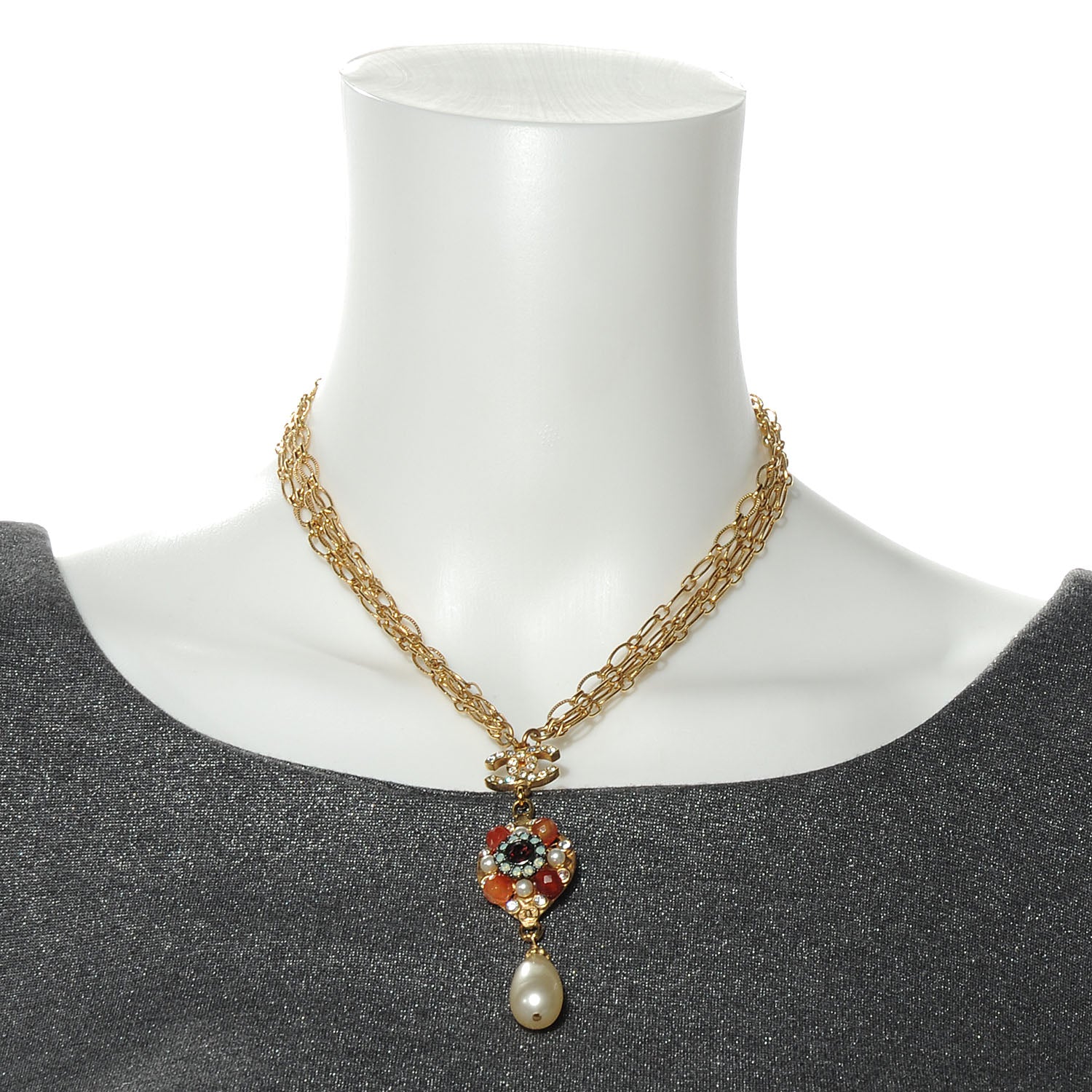 Chanel Jeweled Pearl CC Logo Drop Necklace Gold 2 of 6
