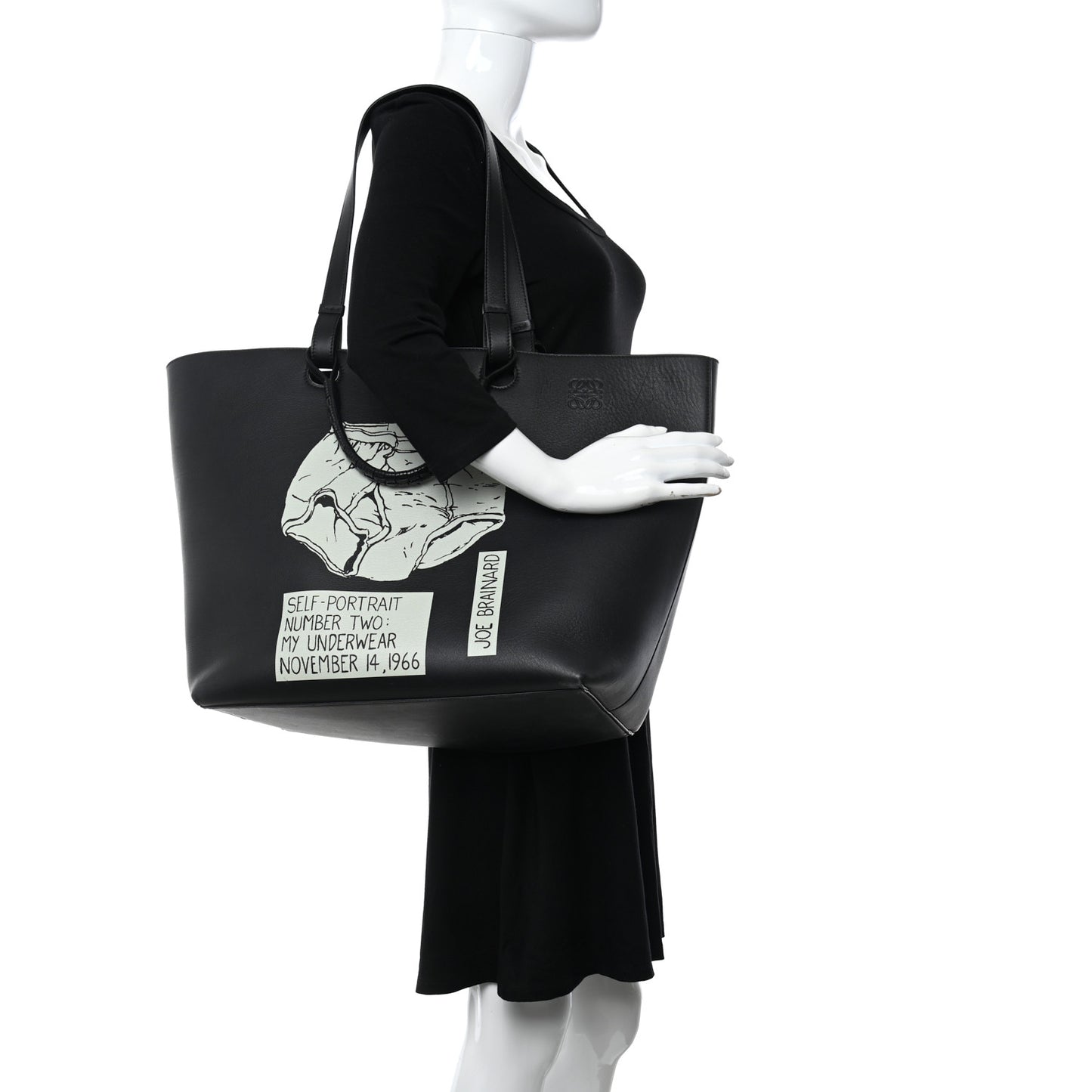 X JOE BRAINARD Calfskin Underwear Print Large Double Handle Tote Black