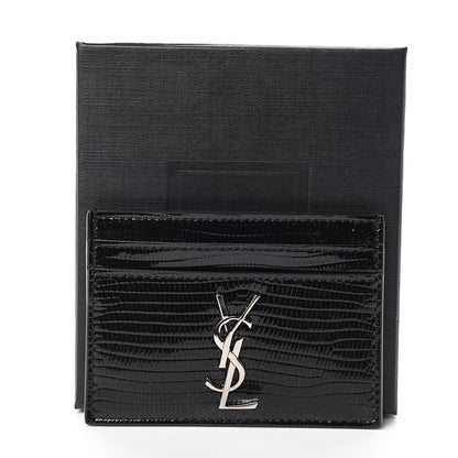 Saint Laurent Patent Tejus Lizard Calfskin Embossed Card Case Black 7 of 7