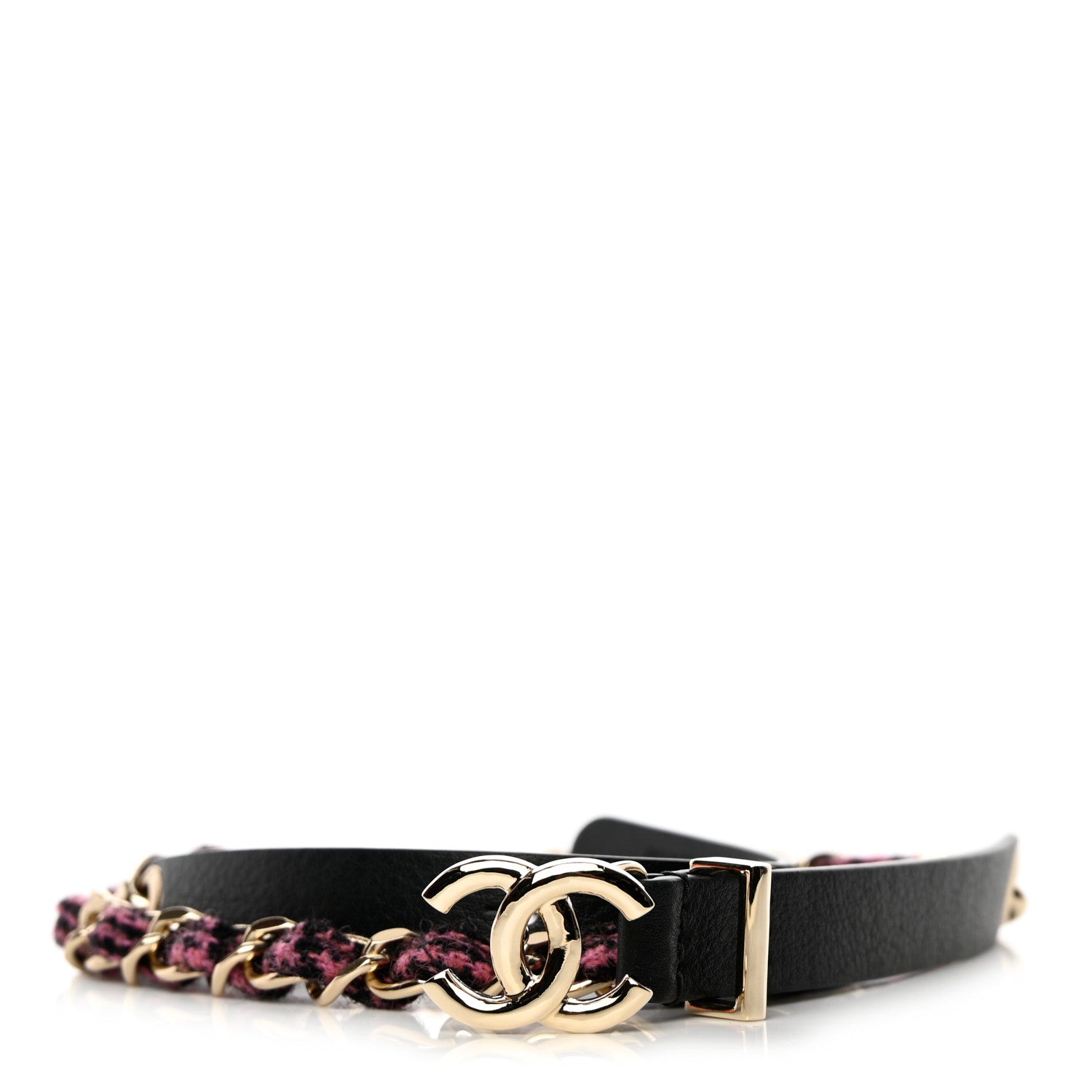 Chanel Calfskin Tweed CC Chain Belt 75 30 Black Pink 2 of 10