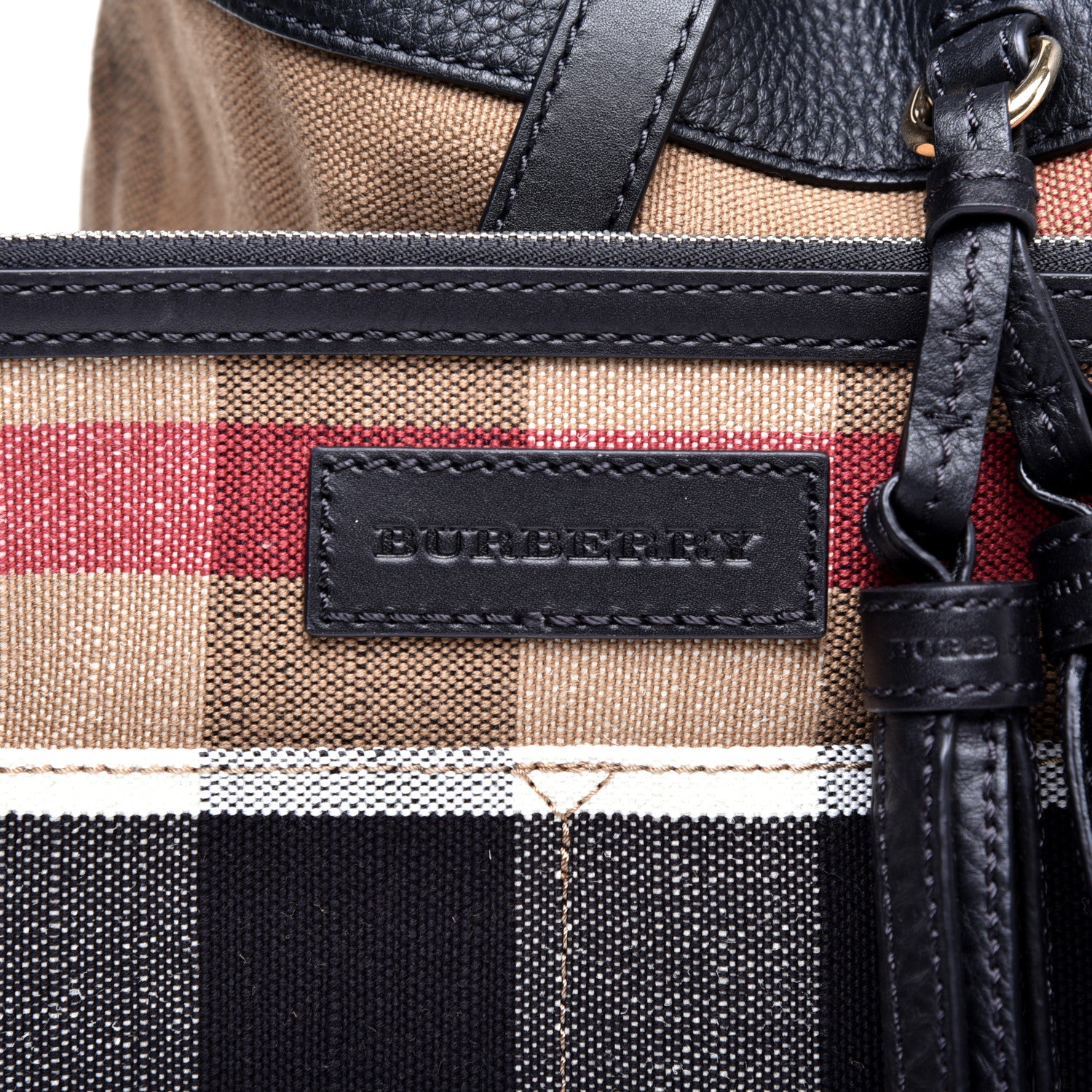 Burberry Grainy Calfskin Canvas Mega Check Medium Ashby Tassel Hobo Black 11 of 11