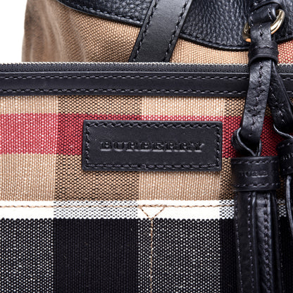 Burberry Grainy Calfskin Canvas Mega Check Medium Ashby Tassel Hobo Black 11 of 11