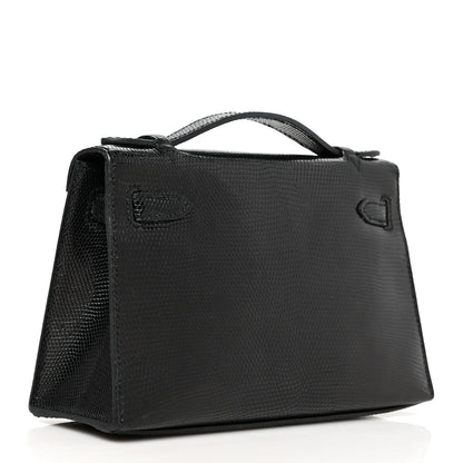 Hermes Lizard Kelly Pochette Clutch Black 3 of 12