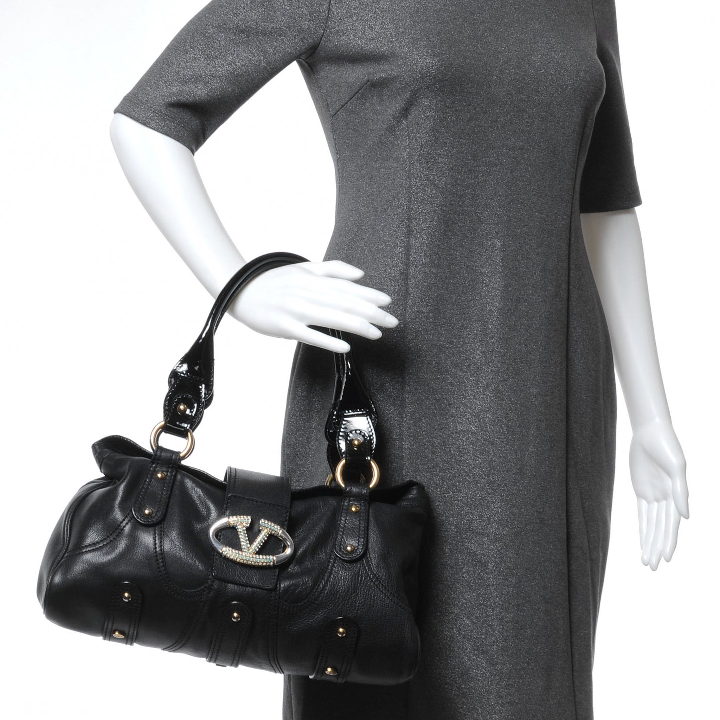 Leather Catch Satchel Black