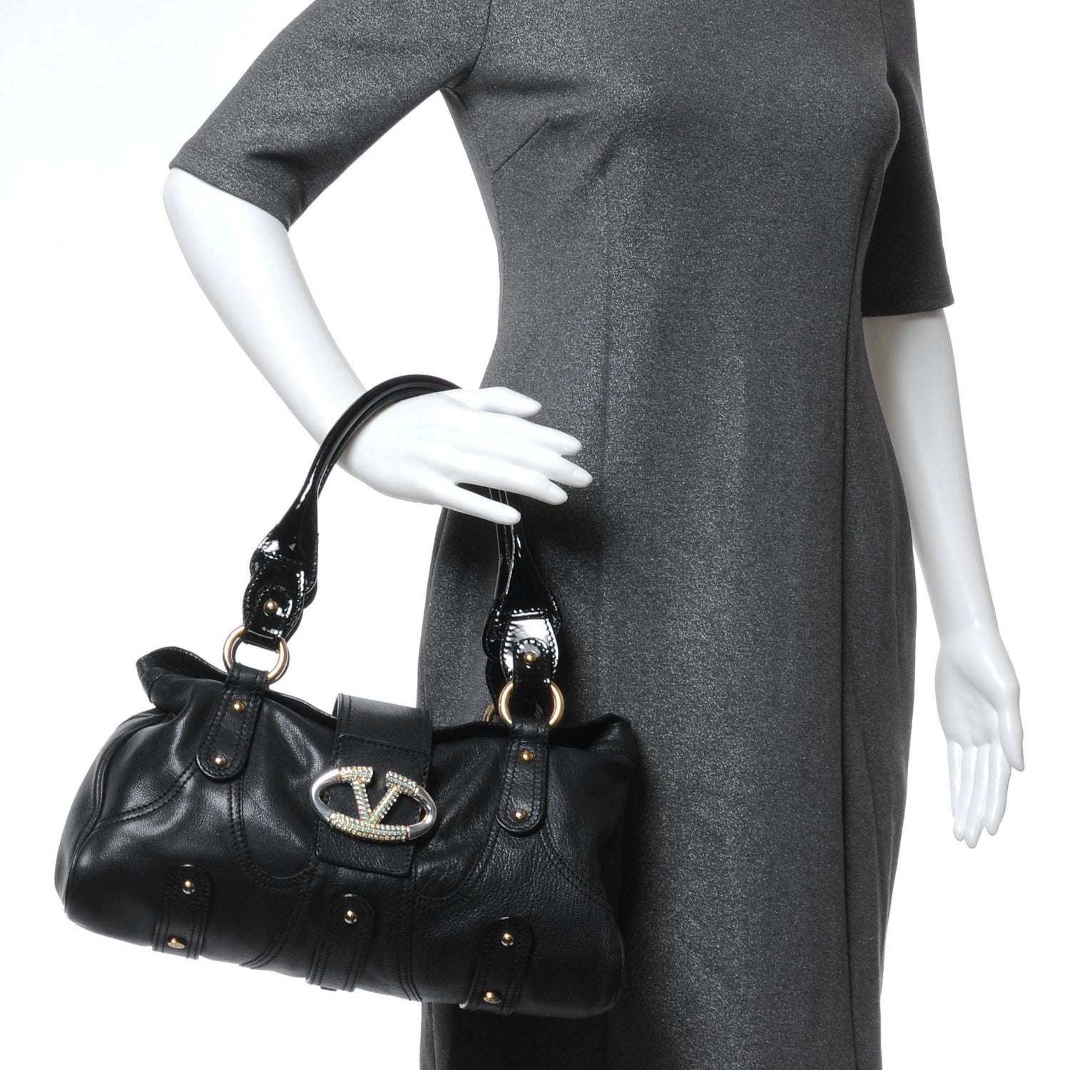 Valentino Garavani Leather Catch Satchel Black 2 of 7