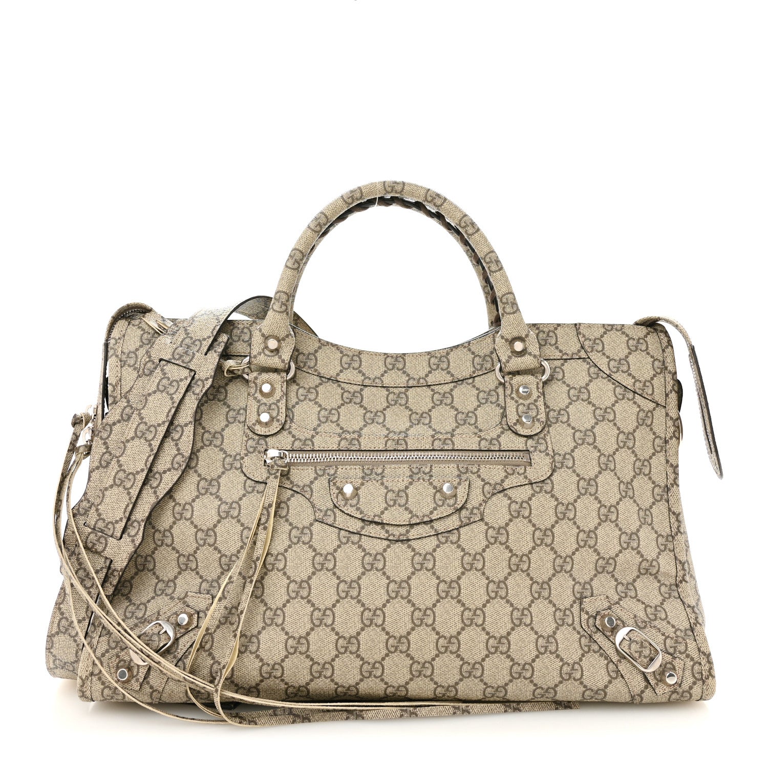 Balenciaga X GUCCI GG Supreme Monogram Neo Classic Silver Hardware City Beige Ebony 1 of 14