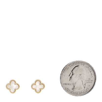 Van Cleef & Arpels 18K Yellow Gold Mother of Pearl Sweet Alhambra Earrings 2 of 5