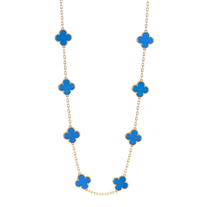 Van Cleef & Arpels 18K Yellow Gold Blue Agate 20 Motifs Vintage Alhambra Necklace 1 of 7