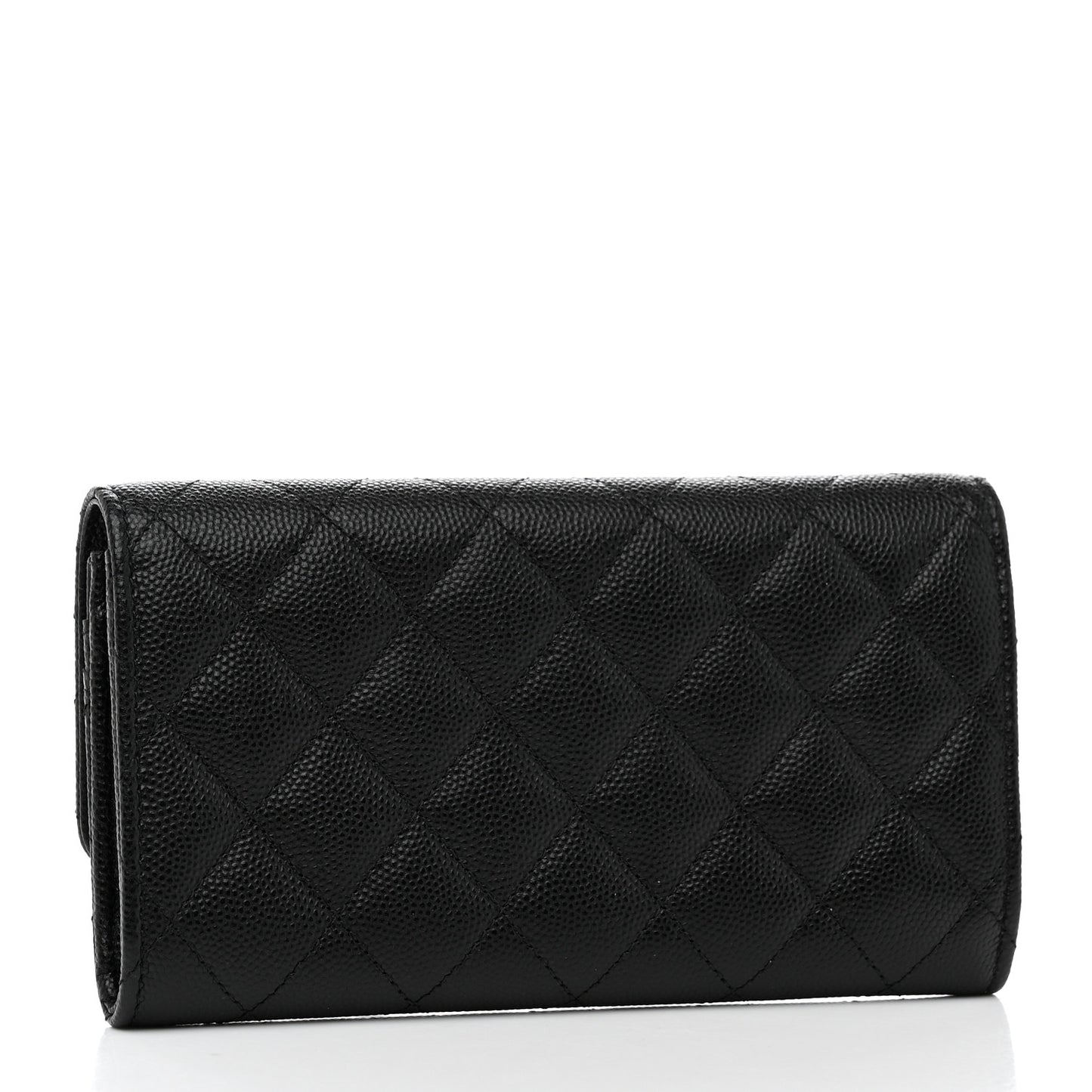 Caviar Quilted Crystal CC Large Gusset Flap Wallet Black