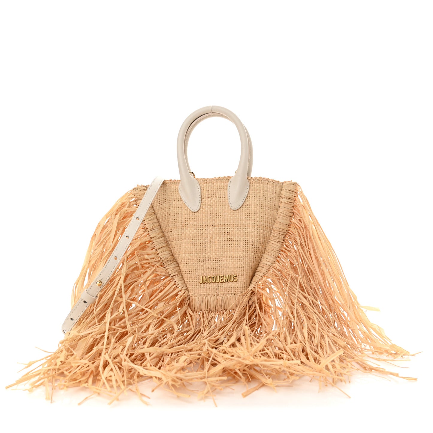 Raffia Woven Calfskin Le Petit Baci Natural White