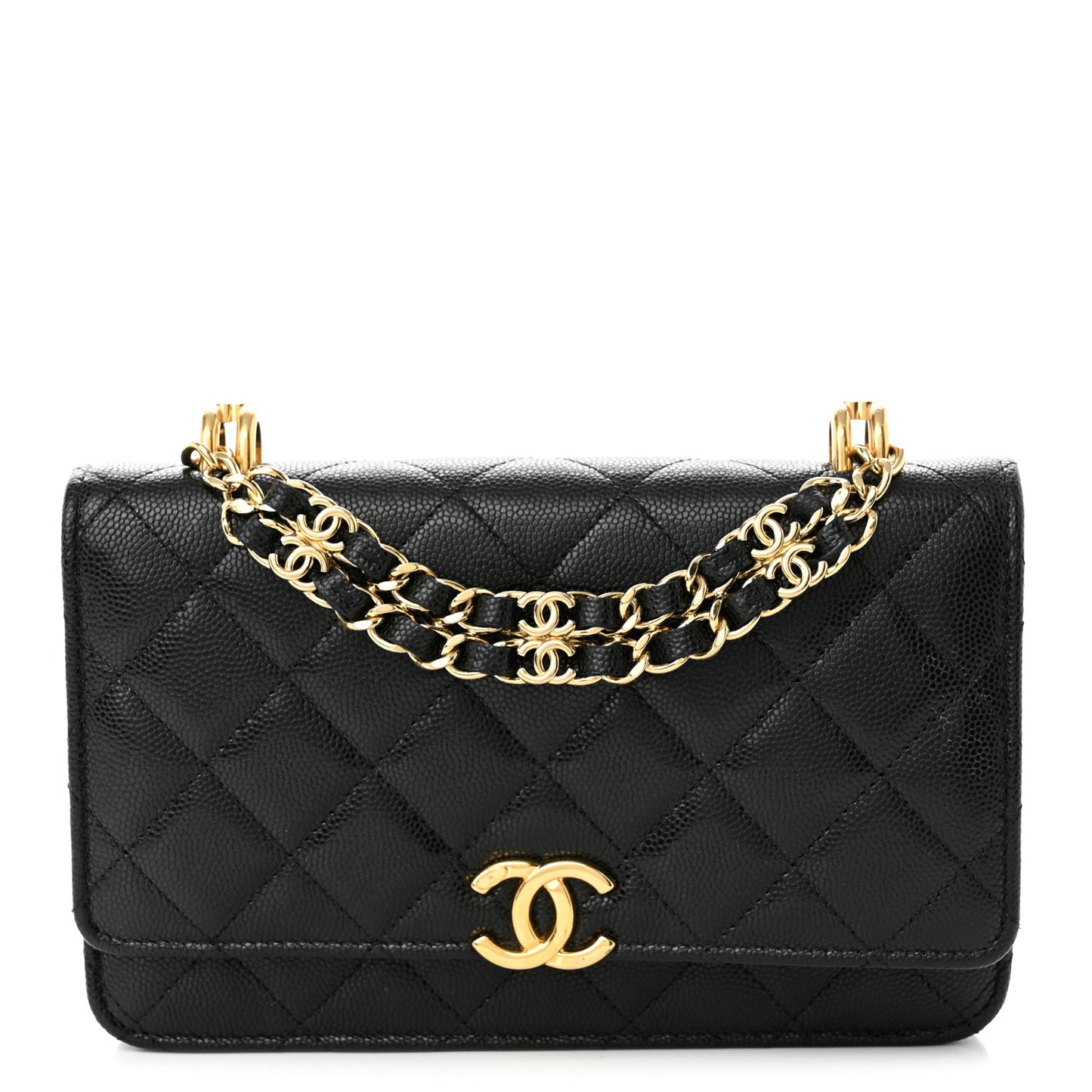 Caviar Quilted Coco First Wallet On Chain WOC Black