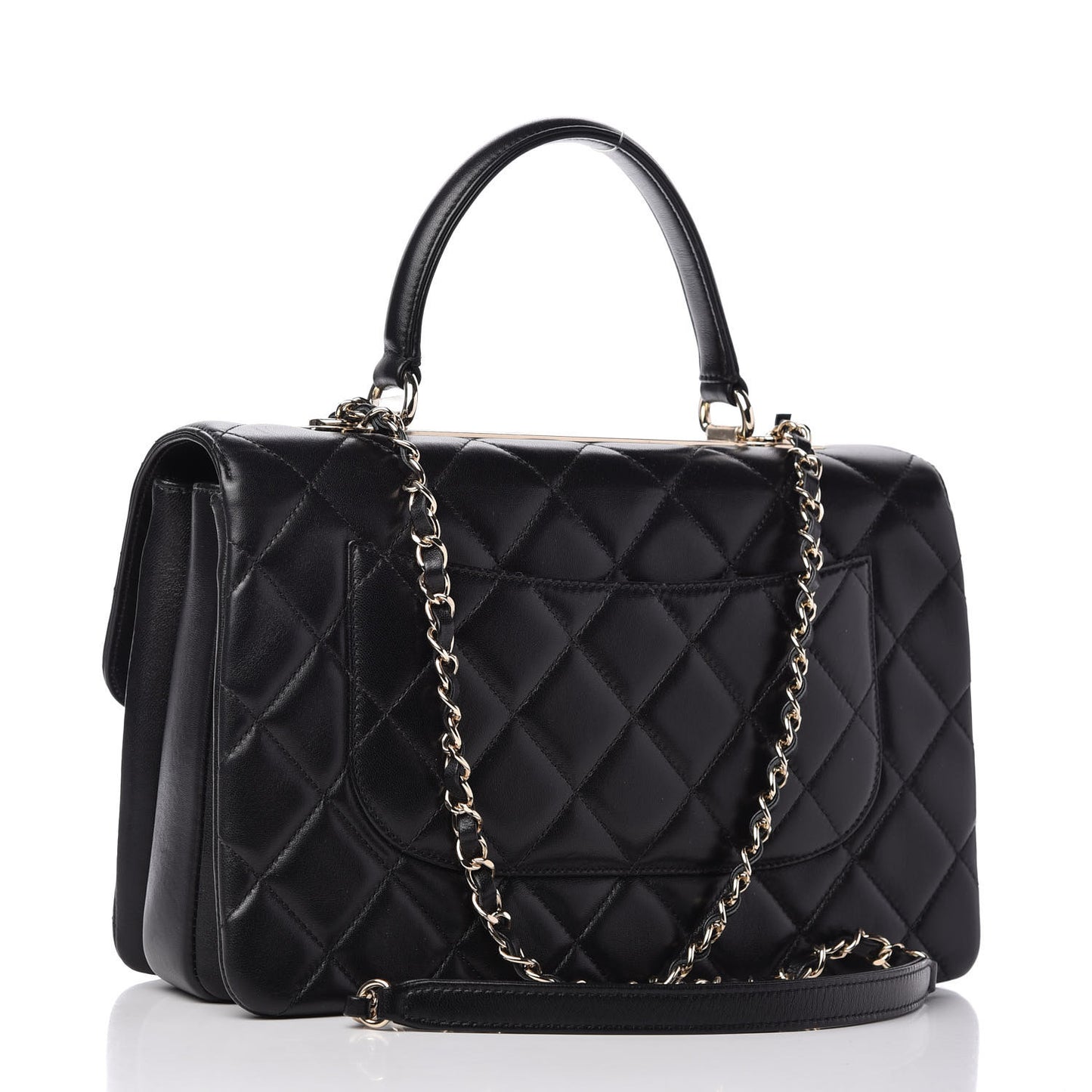 Lambskin Quilted Medium Trendy CC Flap Dual Handle Bag Black
