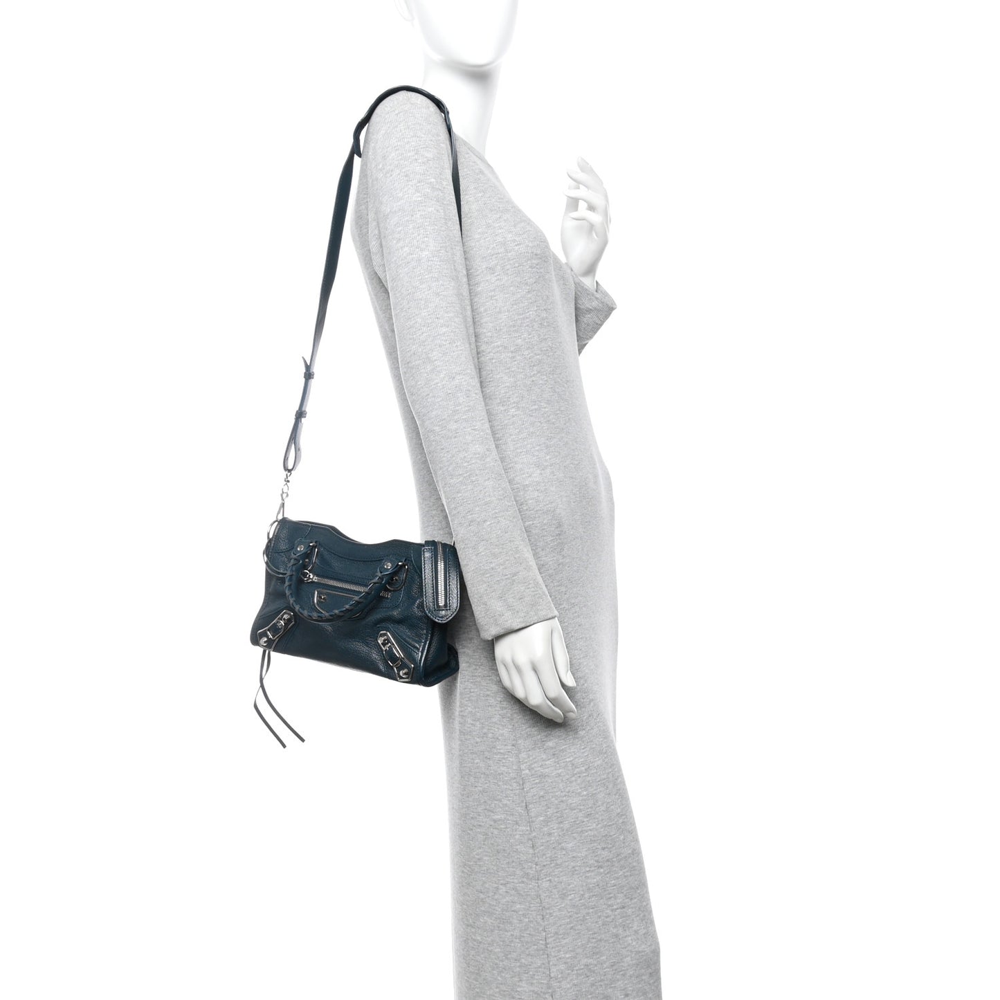 Chevre Silver Metallic Edge Hardware Mini City Bleu Paon
