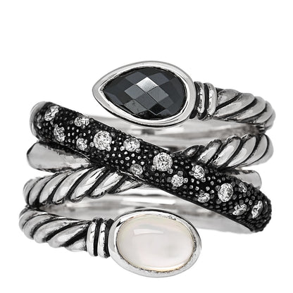 David Yurman Sterling Silver Diamond Hematite Mother of Pearl Doublet Grisaille Crossover Ring 57 8 1 of 4