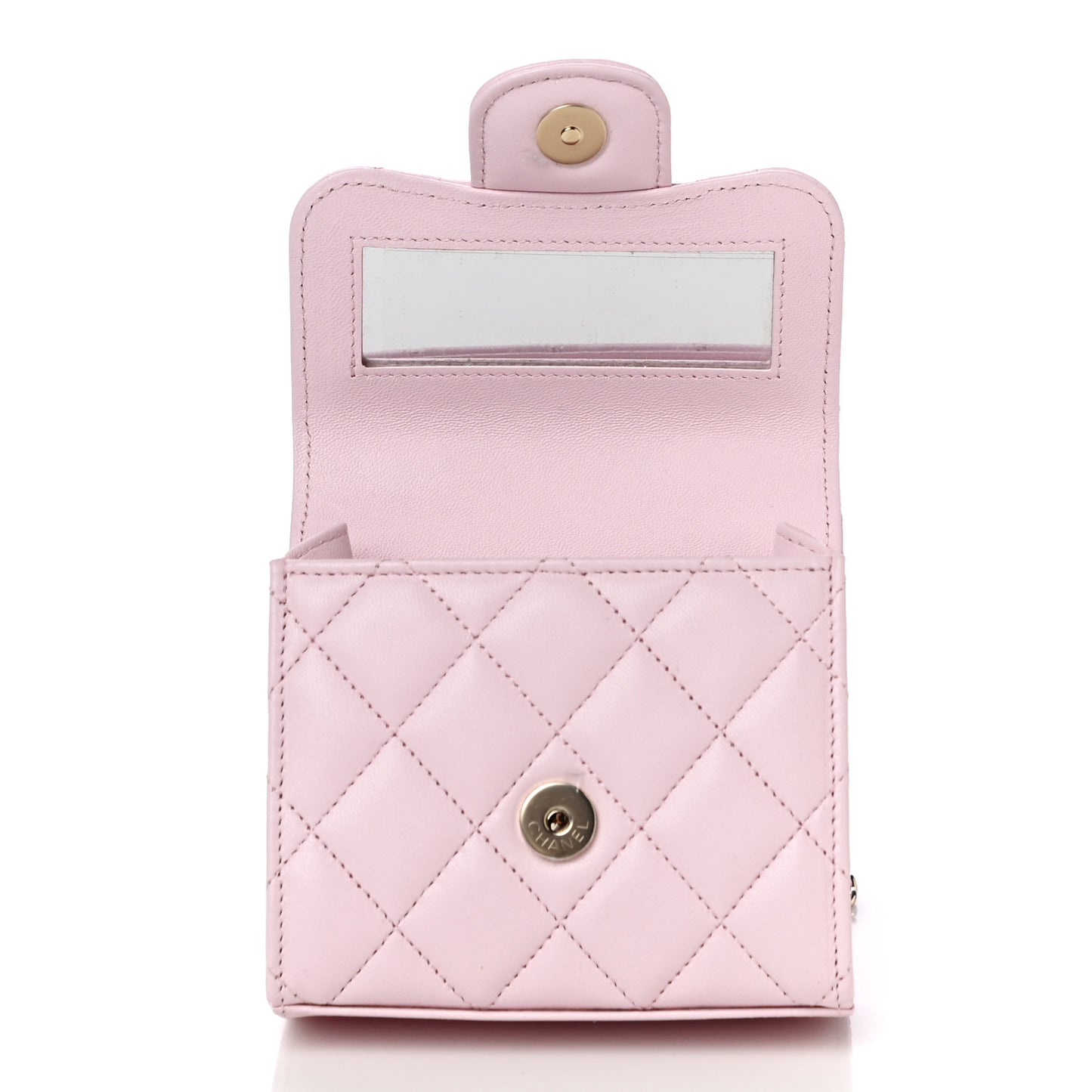 Lambskin Quilted Top Handle Clutch With Chain Light Pink