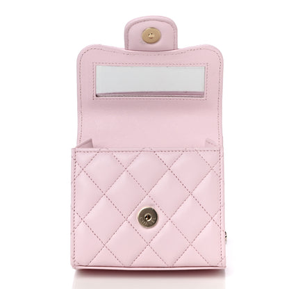 Chanel Lambskin Quilted Top Handle Clutch With Chain Light Pink 6 of 12