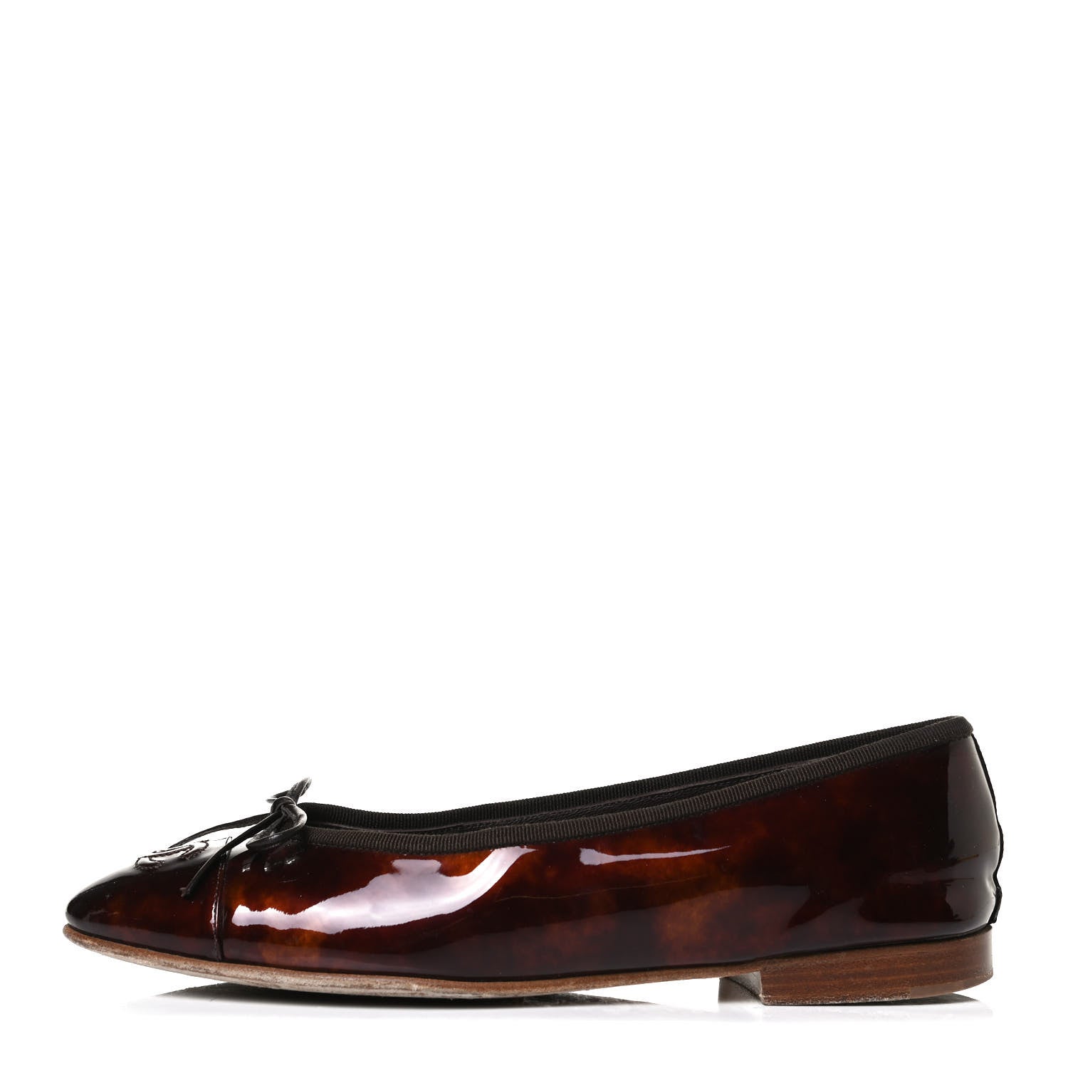 Chanel Patent Tortoise CC Cap Toe Ballerina Flats 38 Brown 1 of 12