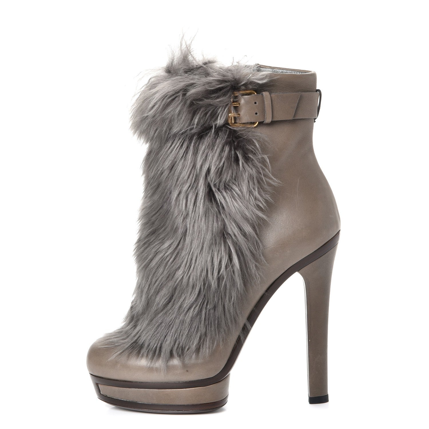 Gucci Alpaca Fur Lambskin Alyona Platform Ankle Boots 36.5 Grey 1 of 16