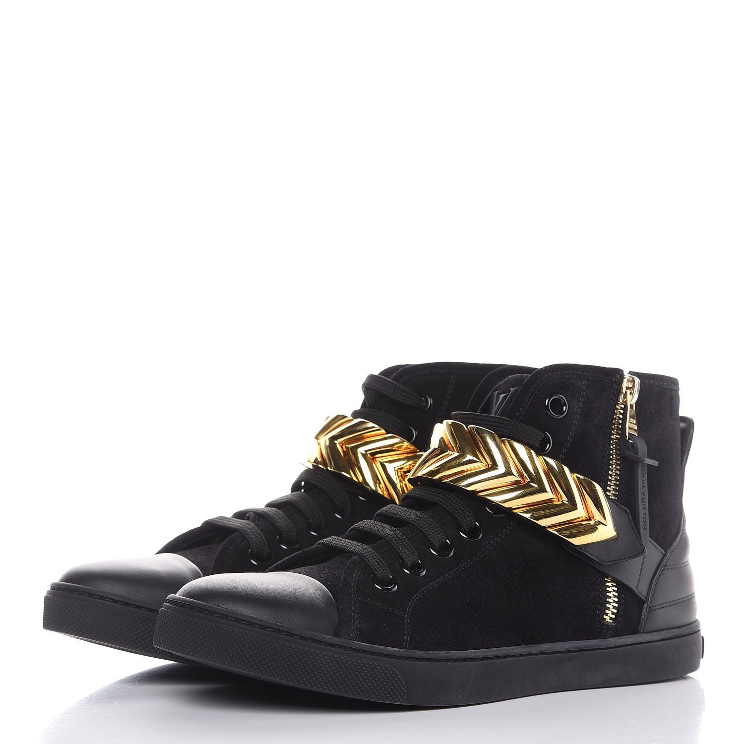 Louis Vuitton Calfskin Suede Punchy High Top Sneakers 37 Black 3 of 8
