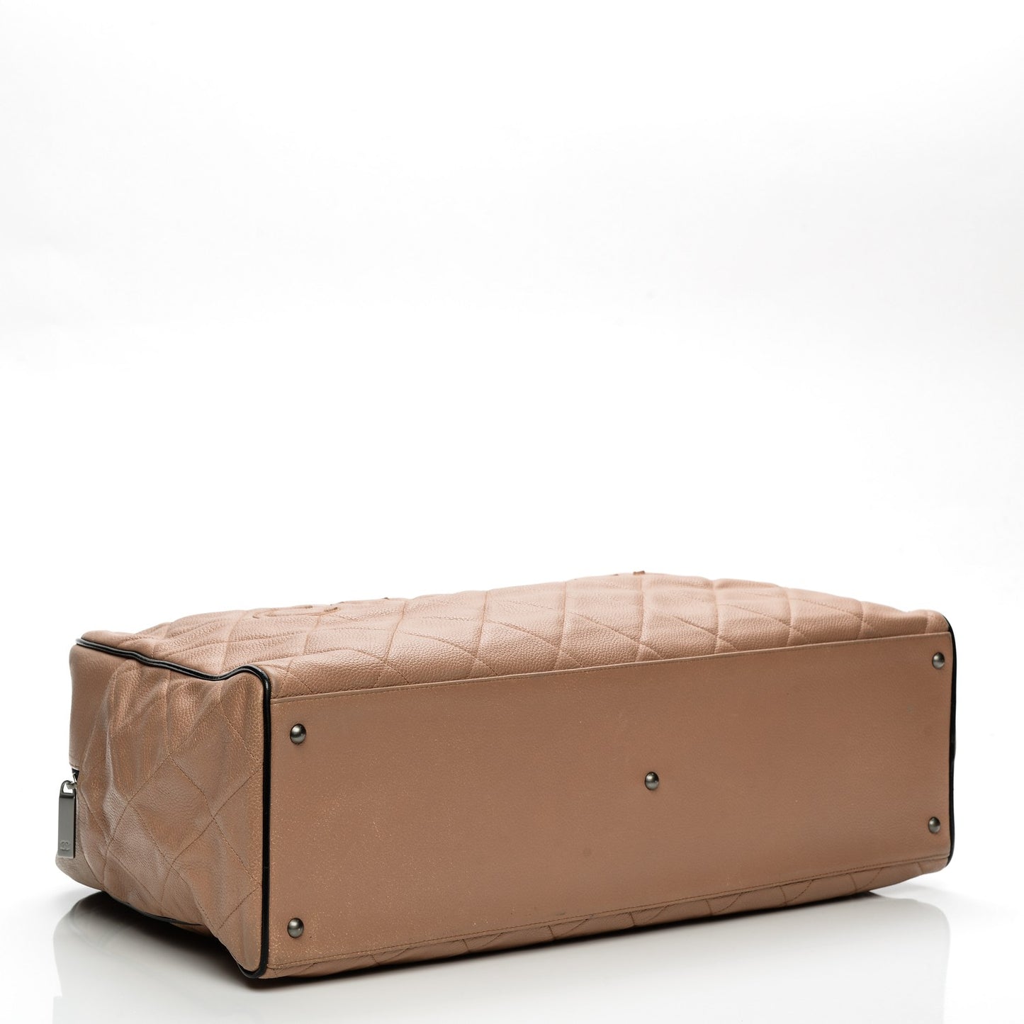 Caviar Patent Quilted Large Bowler Bag Beige Black