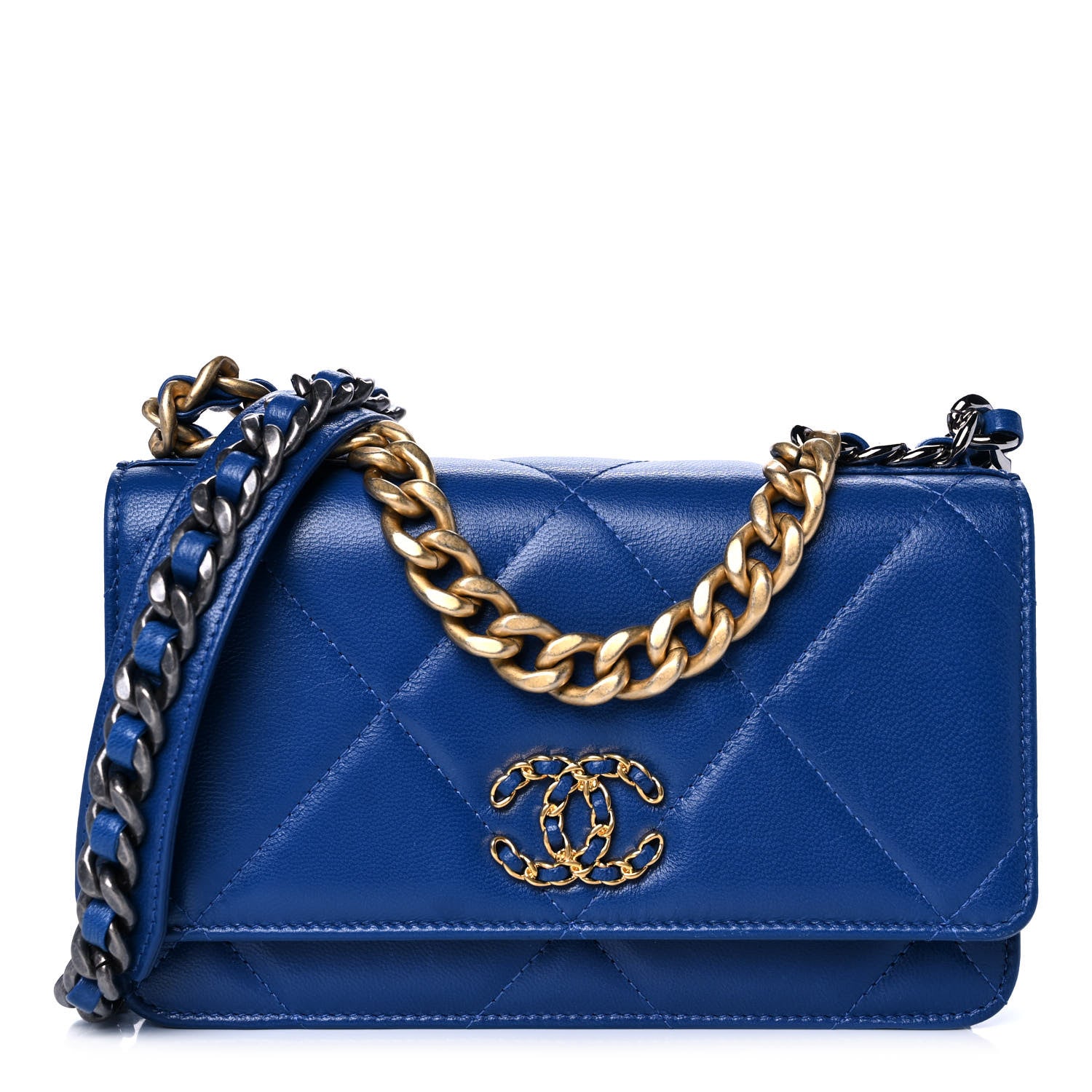 Chanel Goatskin Quilted Chanel 19 Wallet On Chain WOC Blue 1 of 15
