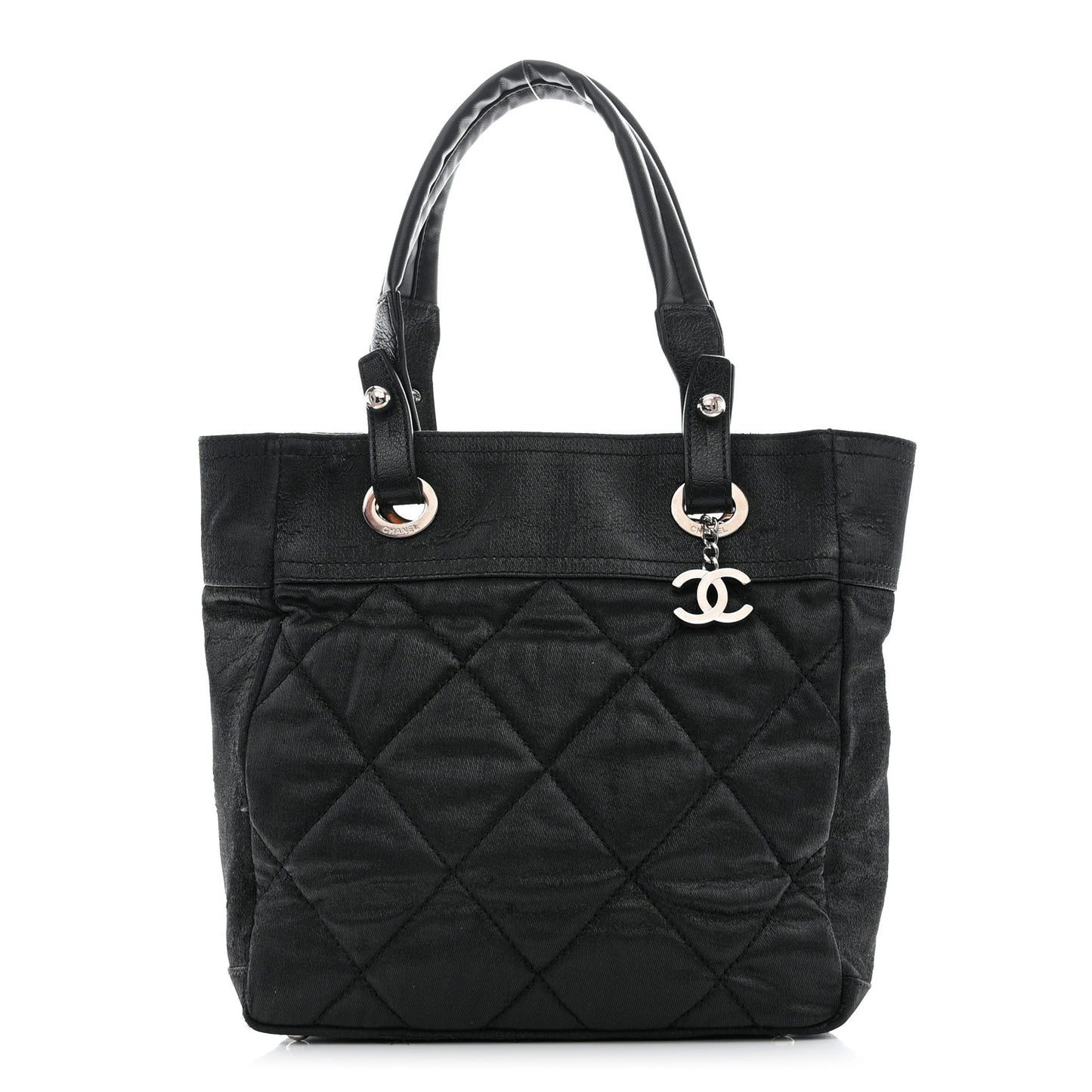 Metallic Coated Canvas Quilted Small Paris Biarritz Tote Black