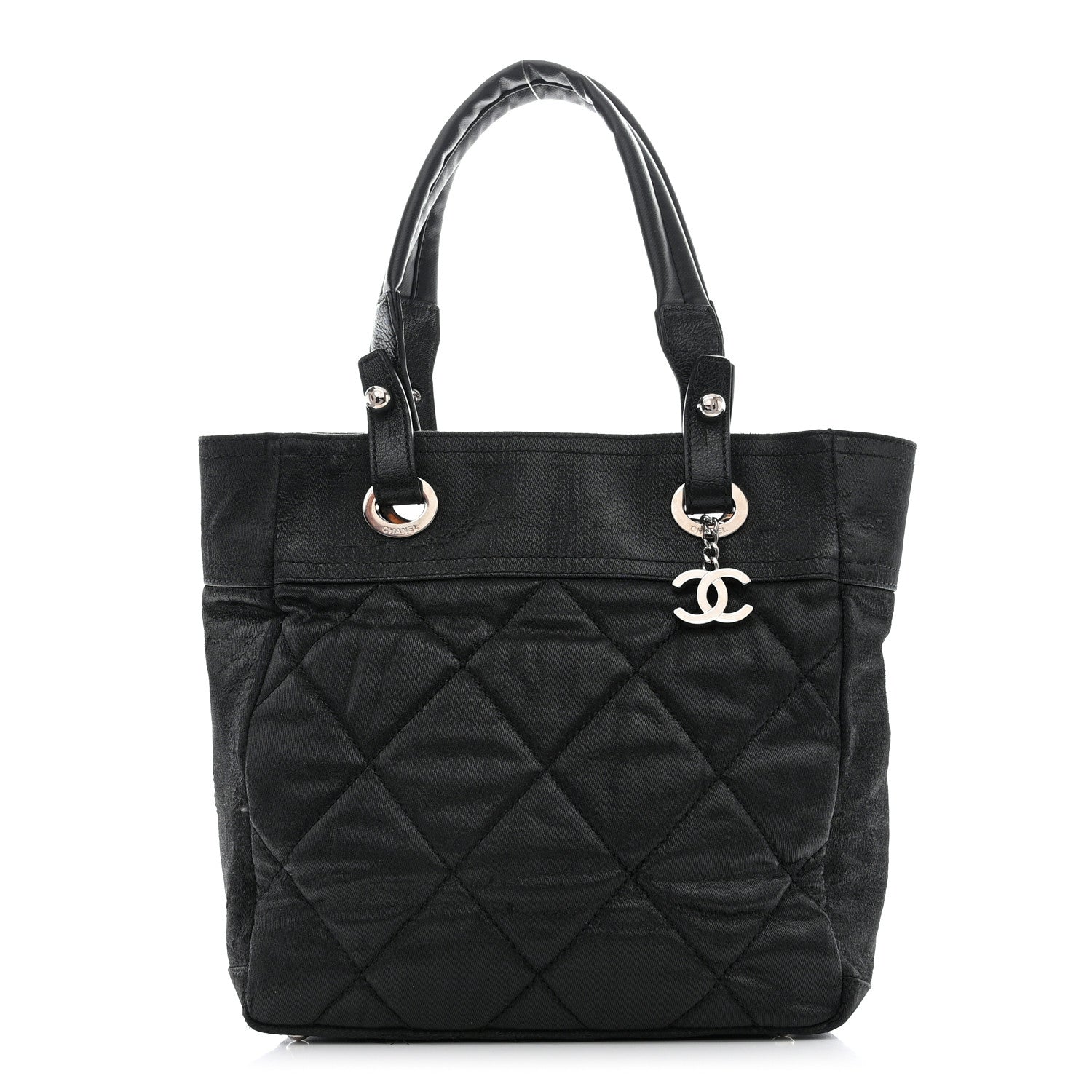 Chanel Metallic Coated Canvas Quilted Small Paris Biarritz Tote Black 1 of 10