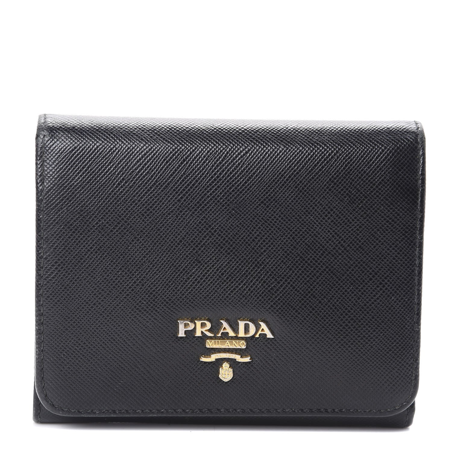 Prada Saffiano Metal Tri-Fold Wallet Black 1 of 6