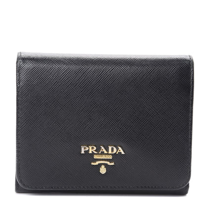 Prada Saffiano Metal Tri-Fold Wallet Black 1 of 6