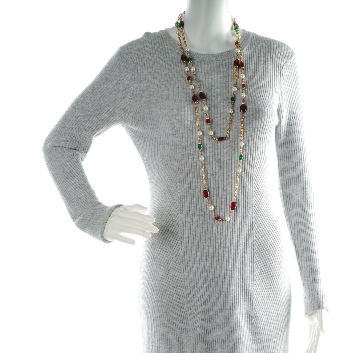 Chanel Gripoix Crystal Pearl Sautoir Necklace Gold Red 2 of 4
