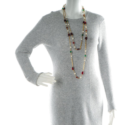 Chanel Gripoix Crystal Pearl Sautoir Necklace Gold Red 2 of 4