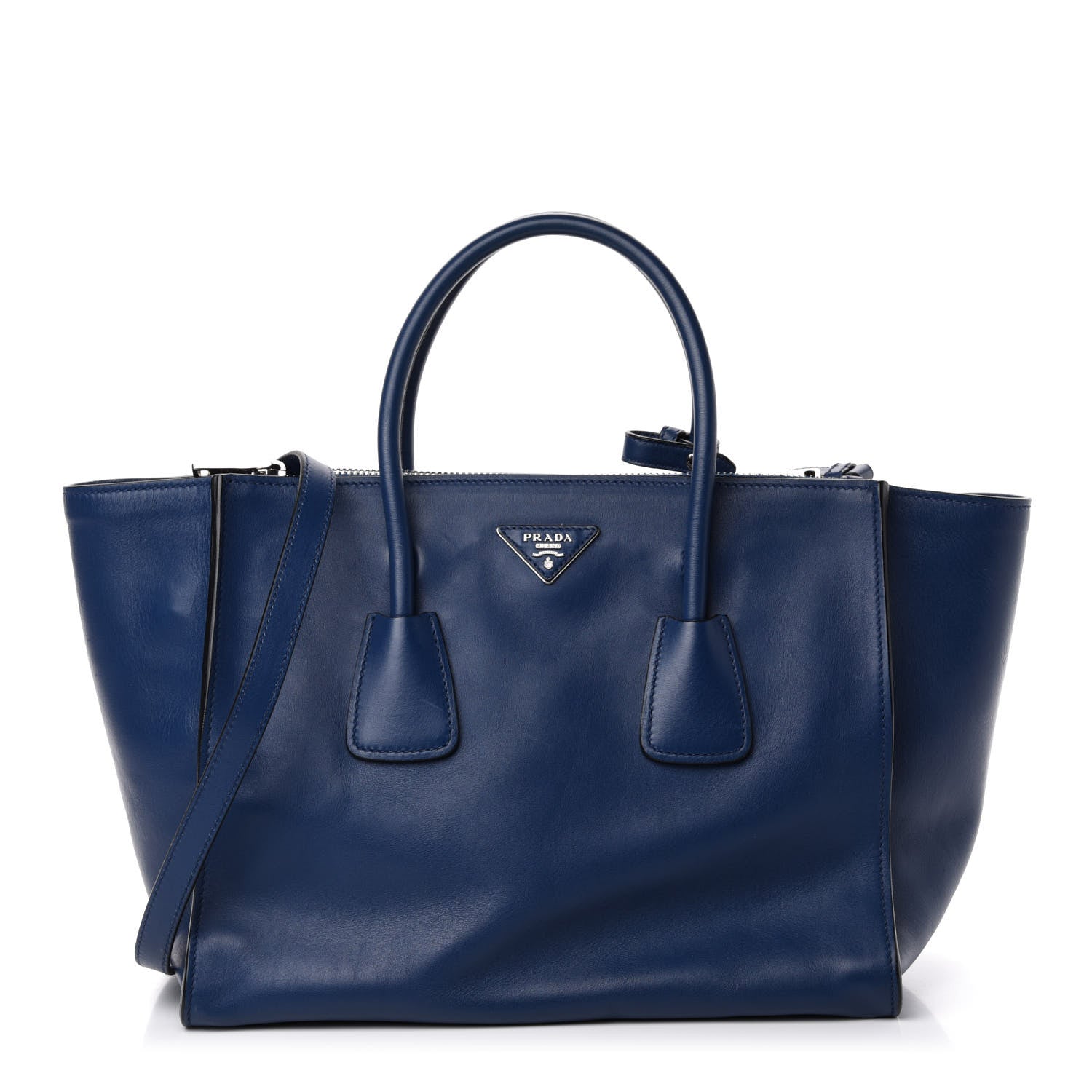 Prada Glace Calfskin Twin Pocket Tote Bluette 1 of 11