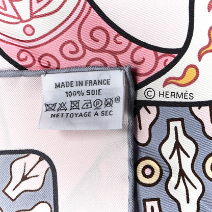 Hermes Silk Carre Duels Oniriques Scarf 90 Rose Pale Gris Jaune 3 of 6