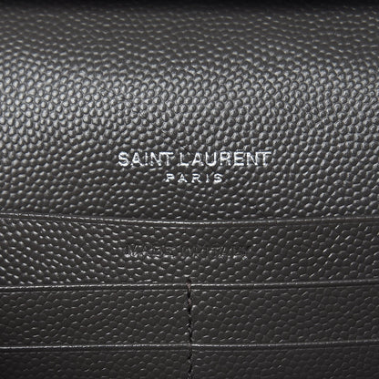 Saint Laurent Grain De Poudre Matelasse Chevron Monogram Chain Wallet Gray 6 of 7