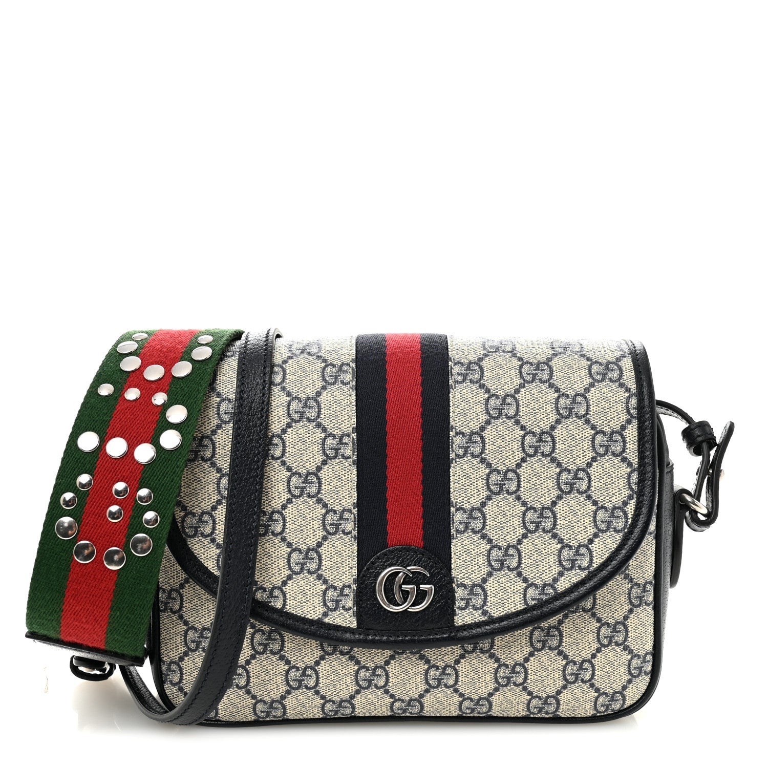 Gucci GG Supreme Monogram Textured Dollar Calfskin Web Studded
