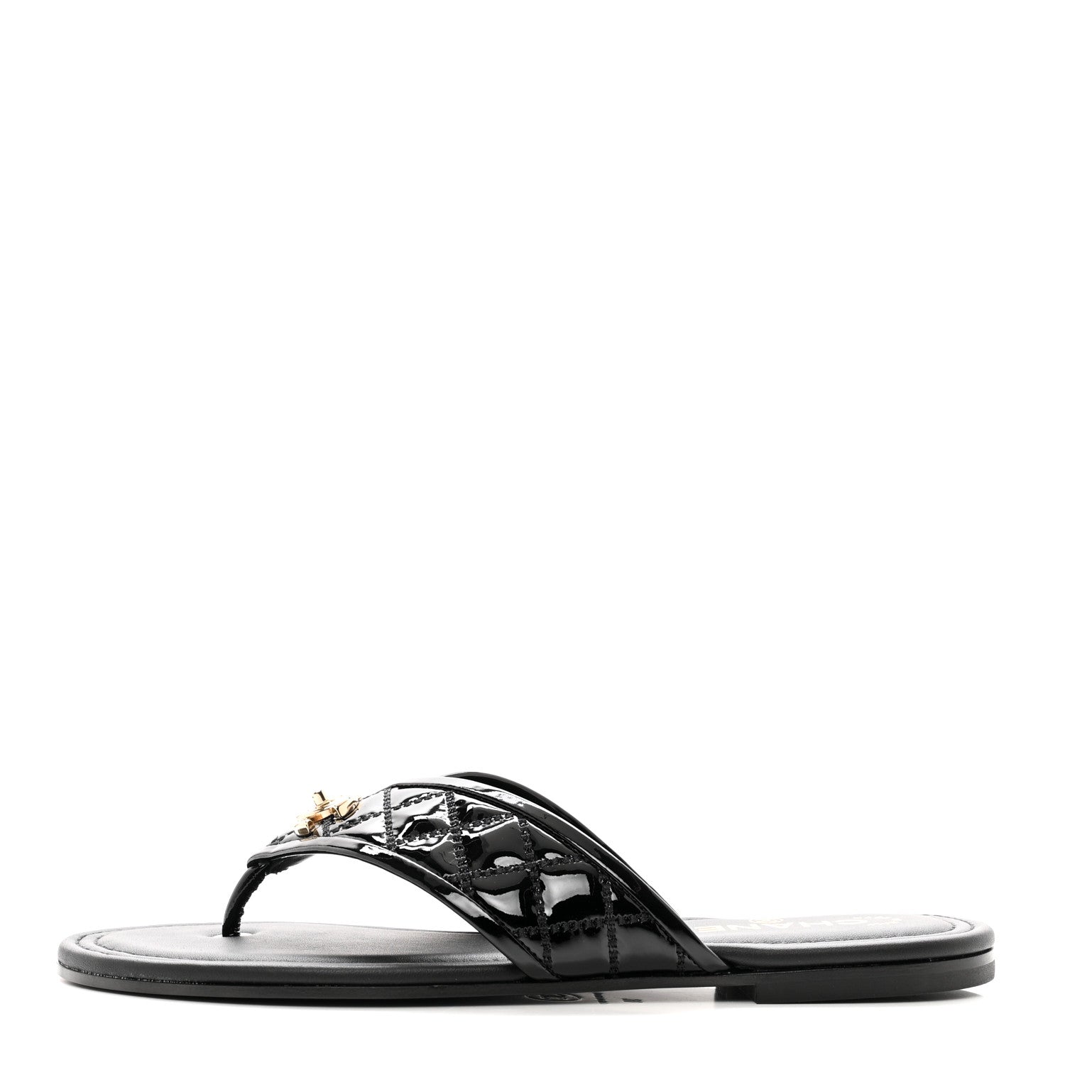 Chanel Patent Quilted CC Sandals 38 Black 1 of 9