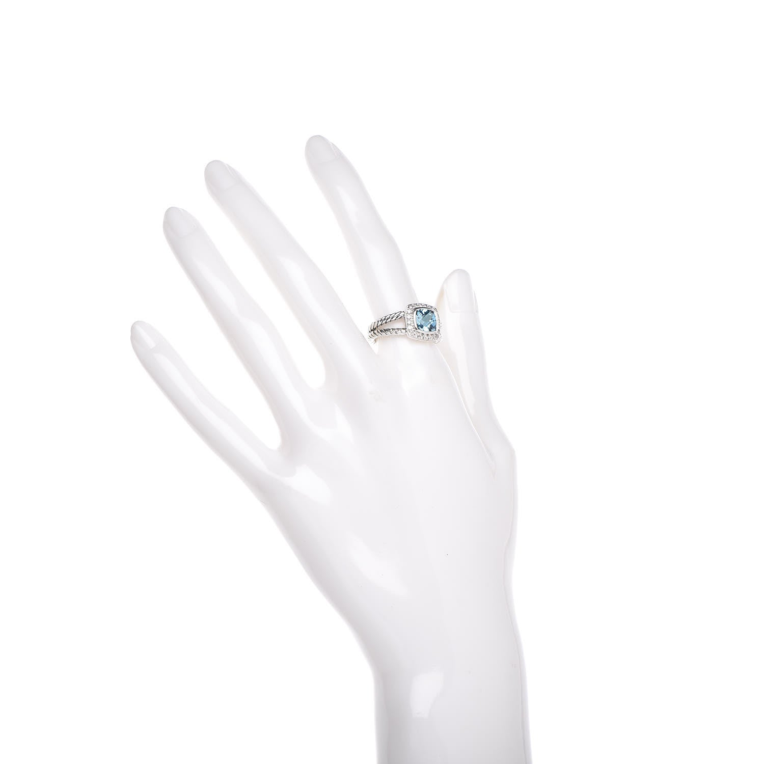 David Yurman Sterling Silver Diamond Blue Topaz 7mm Petite Albion Ring 54 7 2 of 5
