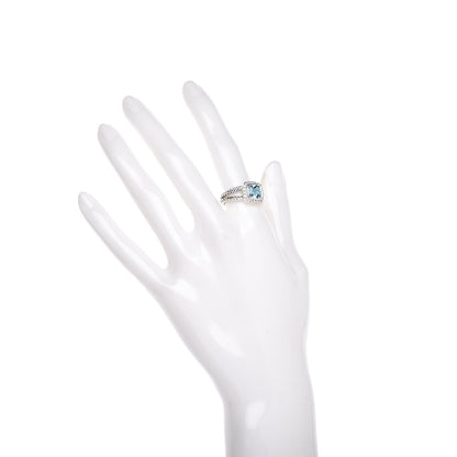 David Yurman Sterling Silver Diamond Blue Topaz 7mm Petite Albion Ring 54 7 2 of 5