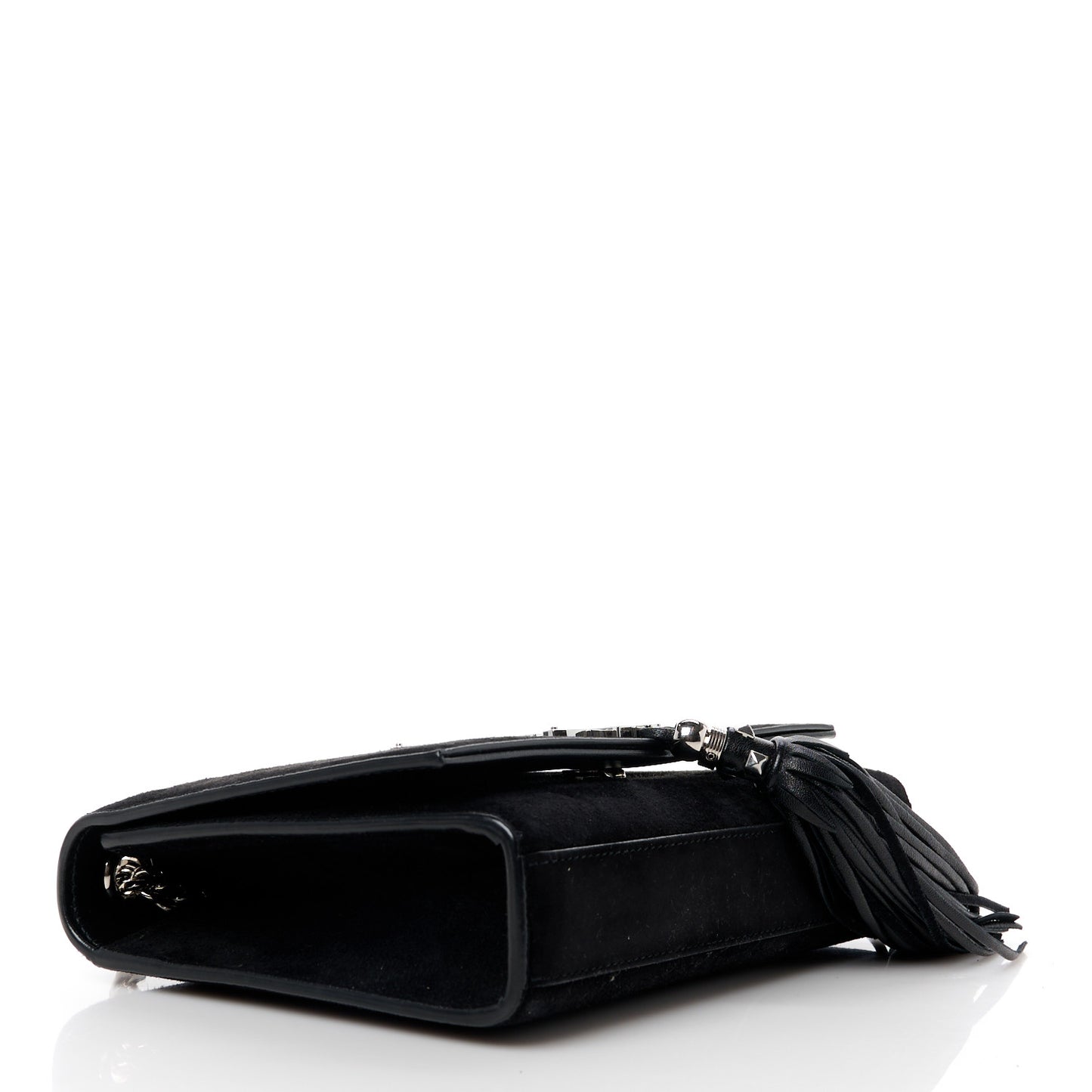 Suede Medium Classic Monogram Kate Tassel Satchel Black