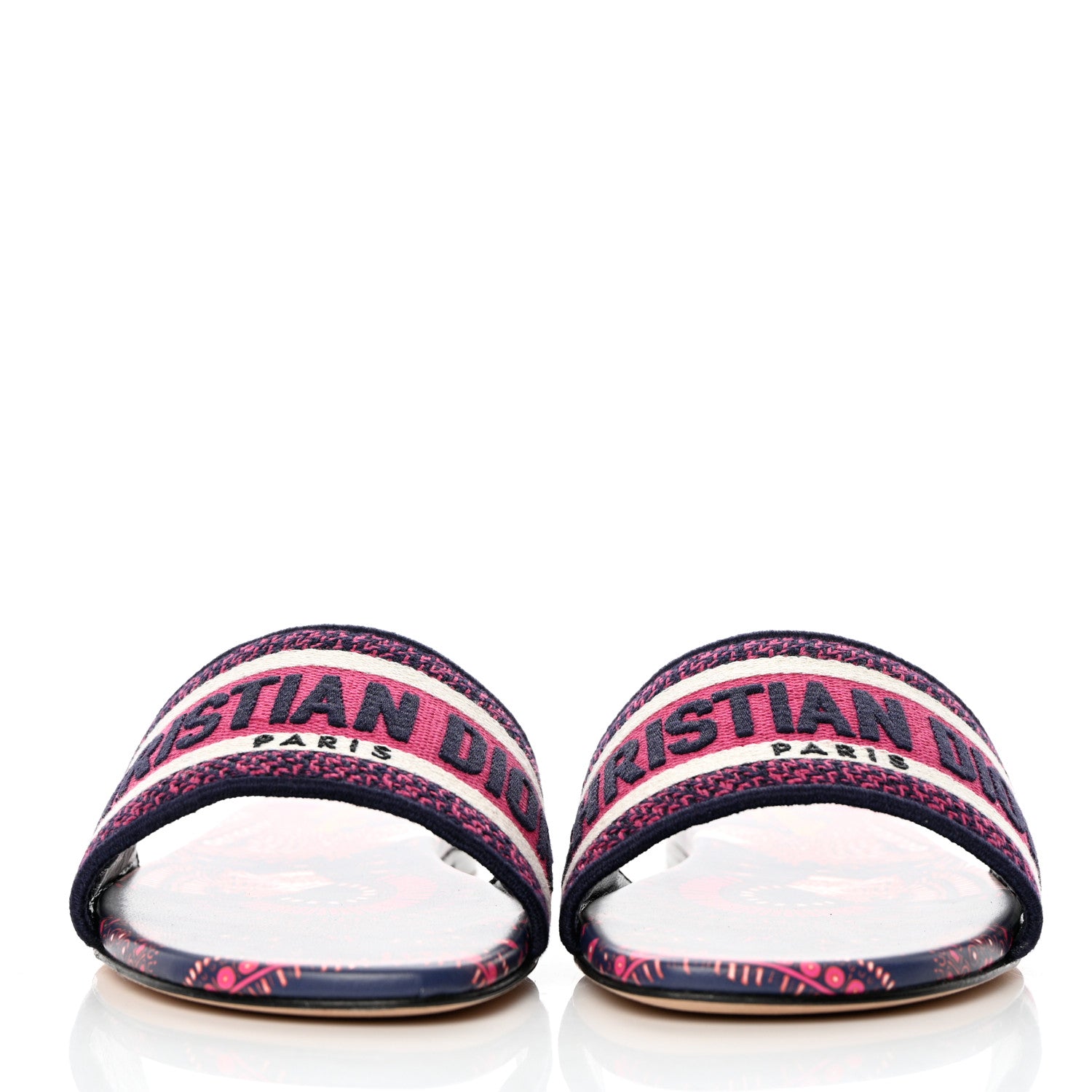 Christian Dior Canvas Embroidered Animals Dway Mules Slide Sandals 37 Deep Blue Fuchsia 3 of 18