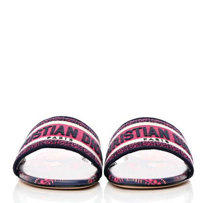 Christian Dior Canvas Embroidered Animals Dway Mules Slide Sandals 37 Deep Blue Fuchsia 3 of 18