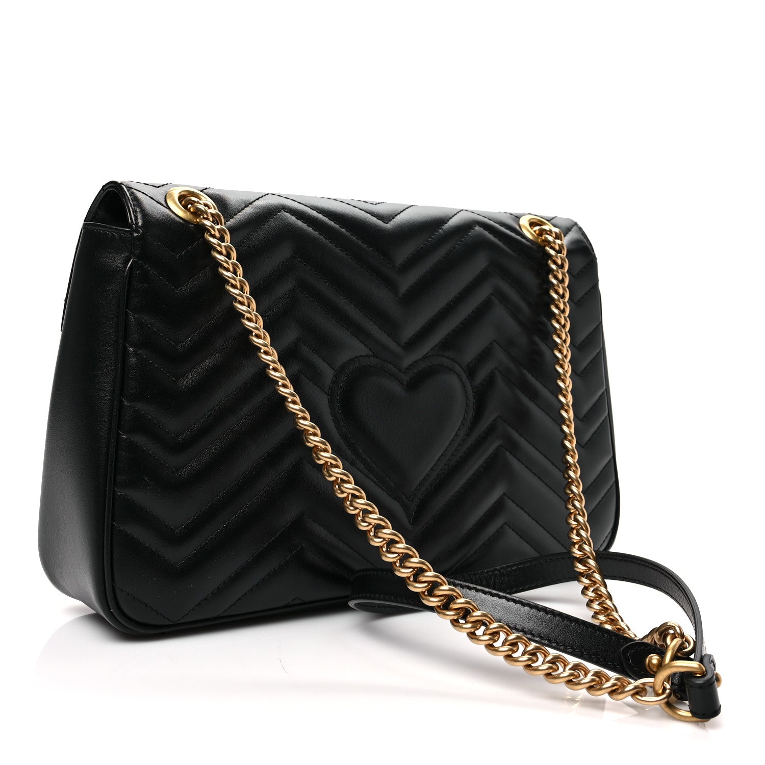 Gucci Calfskin Matelasse Medium GG Marmont Shoulder Bag Black 3 of 8